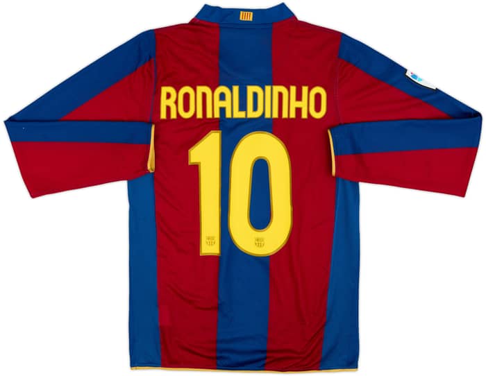2007-08 Barcelona Home L/S Shirt Ronaldinho #10 - 6/10 - (S)