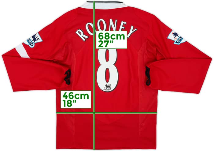 2004-06 Manchester United Home L/S Shirt Rooney #8 - 8/10 - (S)