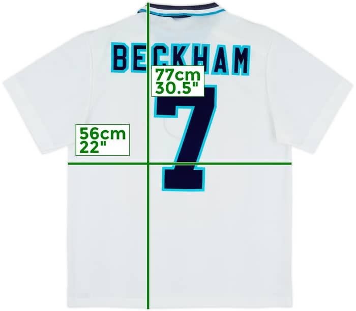 1995-97 England Home Shirt Beckham #7 - 8/10 - (L)