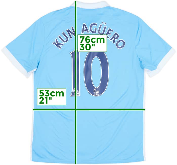 2015-16 Manchester City Home Shirt Kun Aguero #10 - 9/10 - (L)