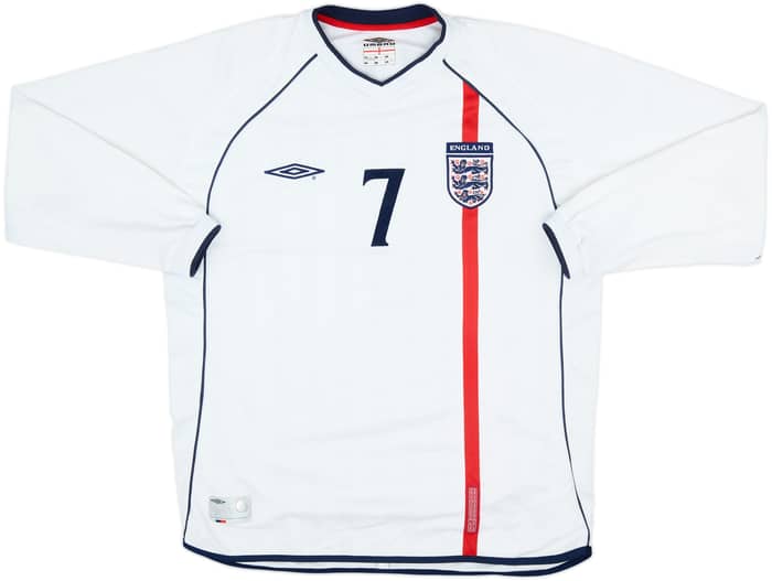 2001-03 England Home L/S Shirt Beckham #7 - 8/10 - (L)