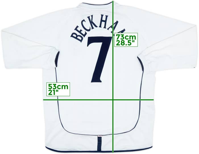 2001-03 England Home L/S Shirt Beckham #7 - 8/10 - (L)