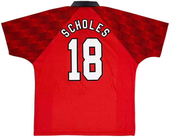 1996-98 Manchester United Home Shirt Scholes #18 - 8/10 - (XL)