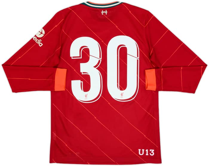 2021-22 Liverpool U13s Match Issue Home L/S Shirt #30 - 8/10 - (XL.Boys)