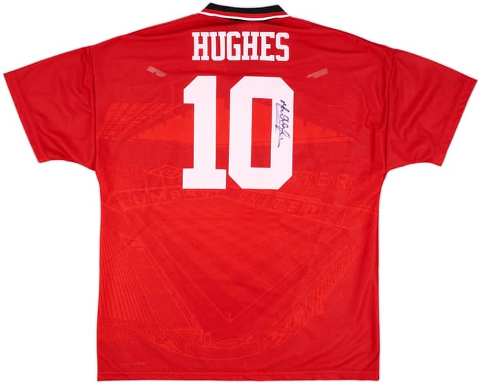 1994-96 Manchester United Signed Home Shirt Hughes #10 - 7/10 - (XL)