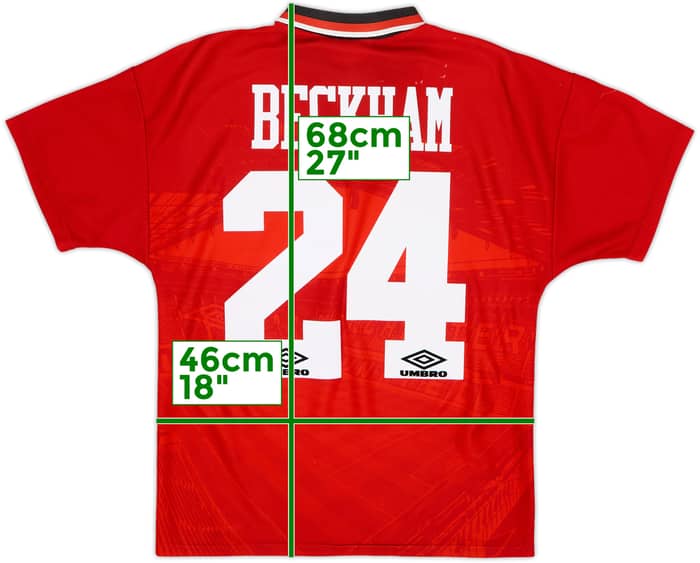 1994-96 Manchester United Home Shirt Beckham #24 - 6/10 - (Y)
