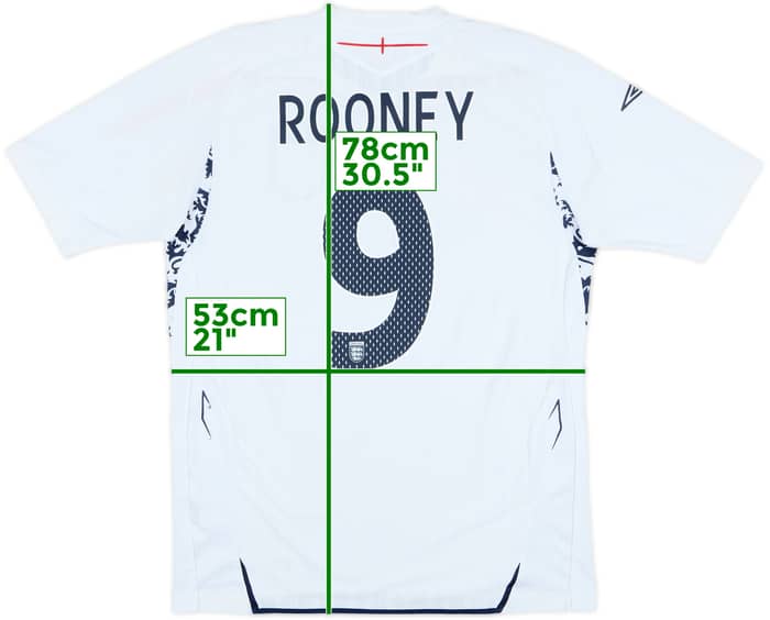 2007-09 England Home Shirt Rooney #9 - 7/10 - (L)
