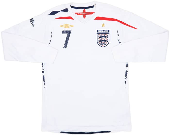 2007-09 England Home L/S Shirt Beckham #7 - 6/10 - (S)