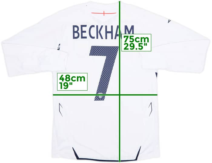 2007-09 England Home L/S Shirt Beckham #7 - 6/10 - (S)
