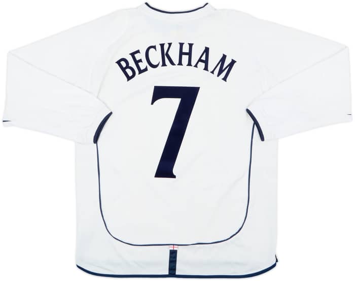 2001-03 England Home L/S Shirt Beckham #7 - 7/10 - (L)