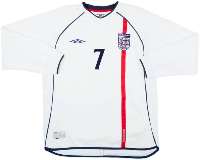 2001-03 England Home L/S Shirt Beckham #7 - 7/10 - (L)
