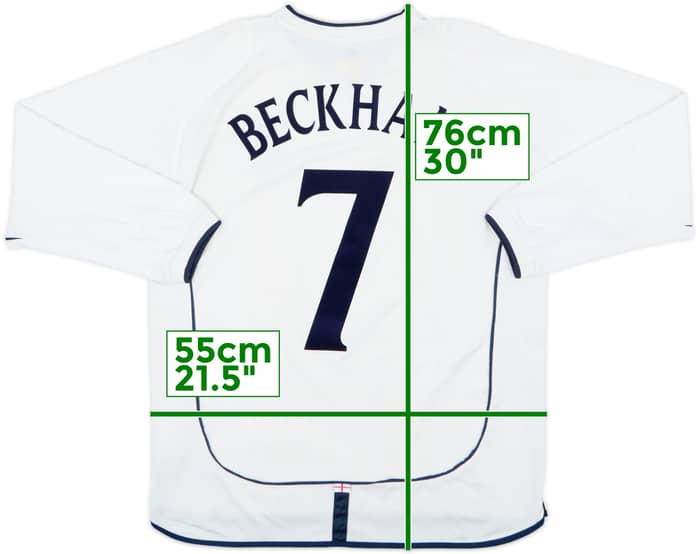 2001-03 England Home L/S Shirt Beckham #7 - 7/10 - (L)