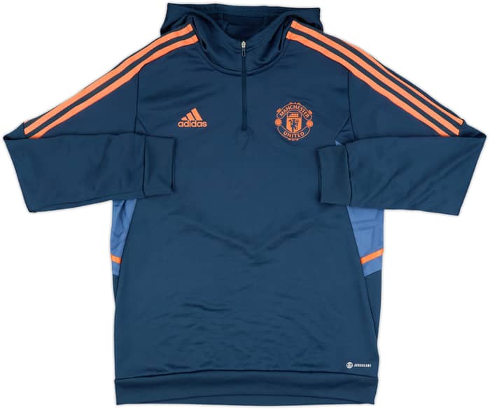 2022-23 Manchester United adidas 1/4 Zip Hooded Top - 8/10 - (L)