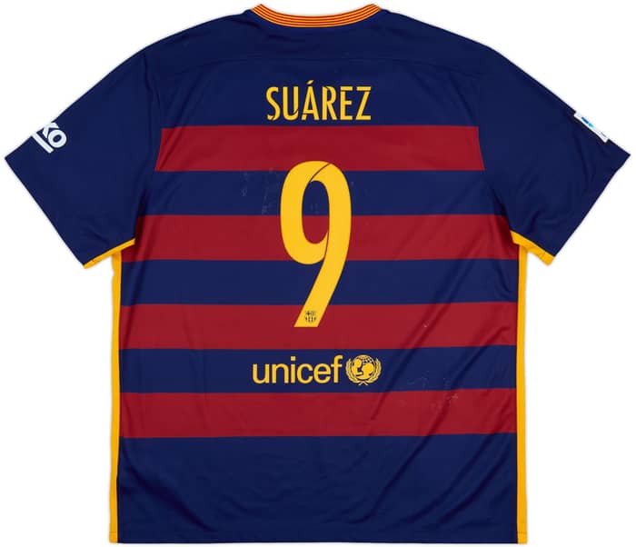 2015-16 Barcelona Home Shirt Suarez #9 - 5/10 - (XXL)