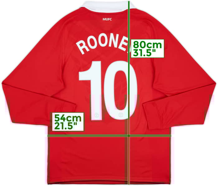 2010-11 Manchester United Home L/S Shirt Rooney #10 - 10/10 - (L)