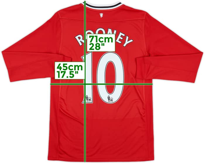 2011-12 Manchester United Home L/S Shirt Rooney #10 - 7/10 - (XL.Boys)
