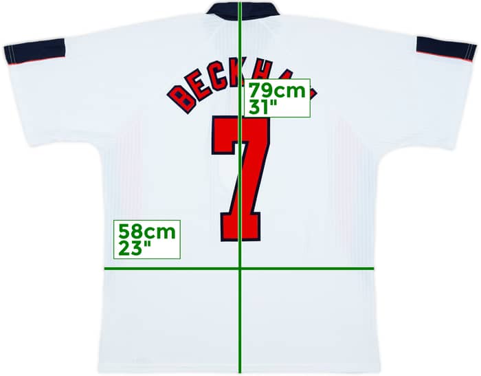 1997-99 England Home Shirt Beckham #7 - 8/10 - (L)
