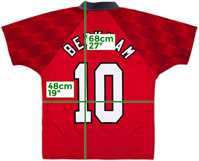 1996-98 Manchester United Home Shirt Beckham #10 - 8/10 - (Y)