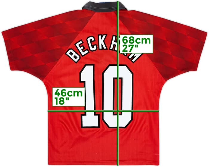 1996-98 Manchester United Home Shirt Beckham #10 - 8/10 - (Y)