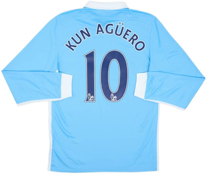 2015-16 Manchester City Home L/S Shirt Kun Aguero #10 - 9/10 - (S)