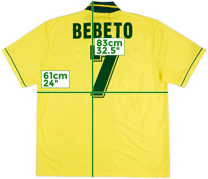 1994 Brazil Home Shirt Bebeto #7 - 9/10 - (XL)