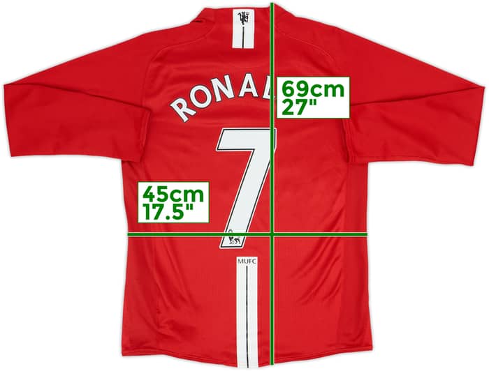Camiseta de local de manga larga del Manchester United 2007-09 Ronaldo #7 - 6/10 - (S)