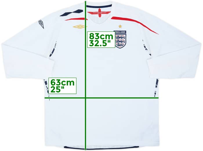 2007-09 England Home L/S Shirt - 5/10 - (XXL)