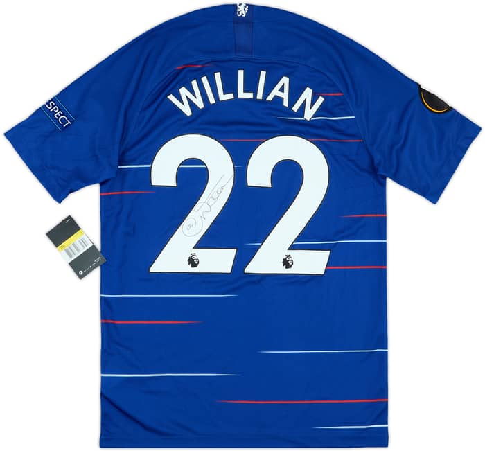 2018-19 Chelsea Signed Europa League Home Shirt Willian #22