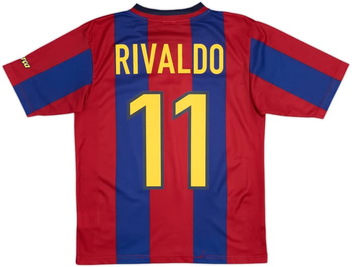 1998-00 Barcelona Basic Home Shirt Rivaldo #11 - 9/10 - (XL.Boys)