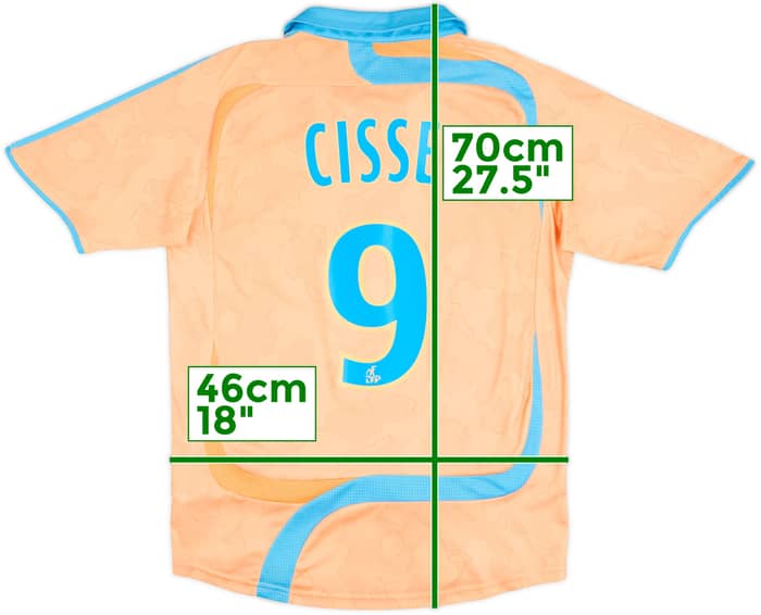 Camiseta de la tercera equipación del Olympique Marseille 2007-08 Cisse #9 - 8/10 - (Niños L)