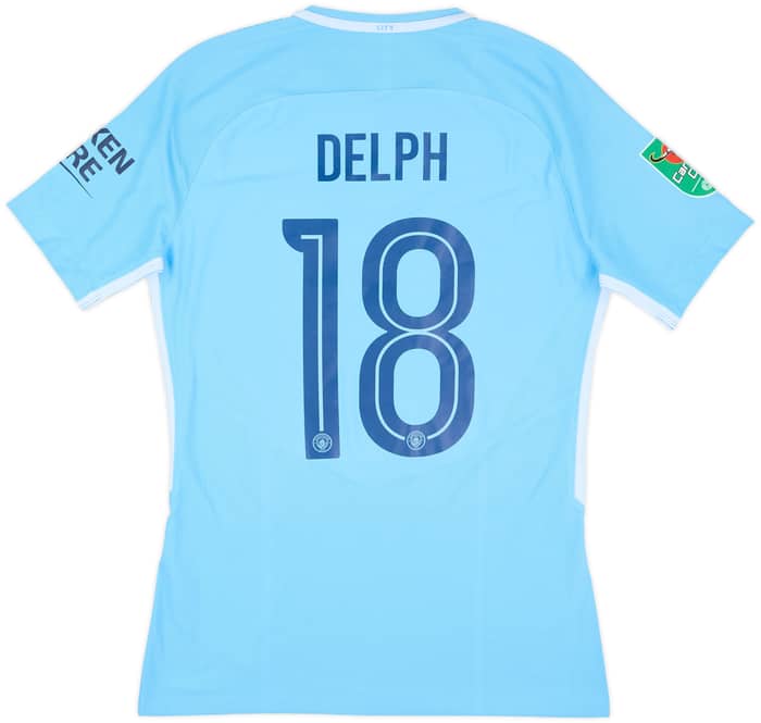 2017-18 Manchester City Match Issue Carabao Cup Home Shirt Delph #18