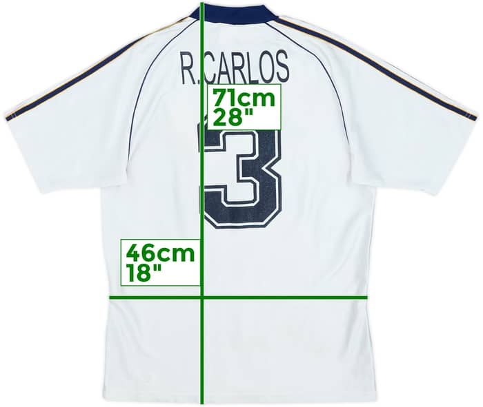 1998-00 Real Madrid Home Shirt R.Carlos #3 - 7/10 - (XL.Boys)