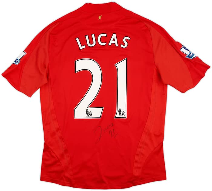 2008-10 Liverpool Player Issue Signed Home Shirt Lucas #21 - 8/10 - (L)