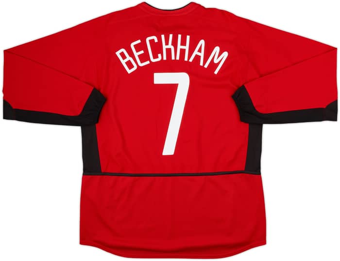 2002-04 Manchester United Home L/S Shirt Beckham #7 - 9/10 - (L)