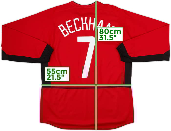 2002-04 Manchester United Home L/S Shirt Beckham #7 - 9/10 - (L)