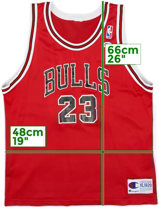1995-98 Chicago Bulls Jordan #23 Champion Away Jersey - 6/10 - (XL.Boys)