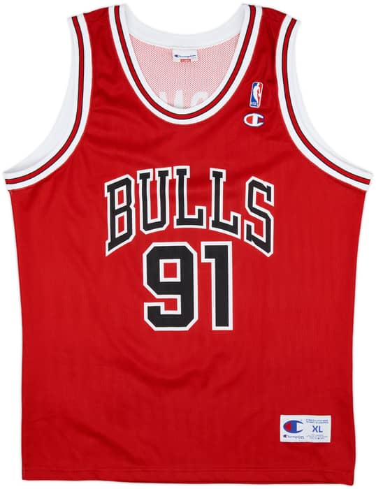 1995-98 Chicago Bulls Rodman #91 Champion Away Jersey - 10/10 - (XL)