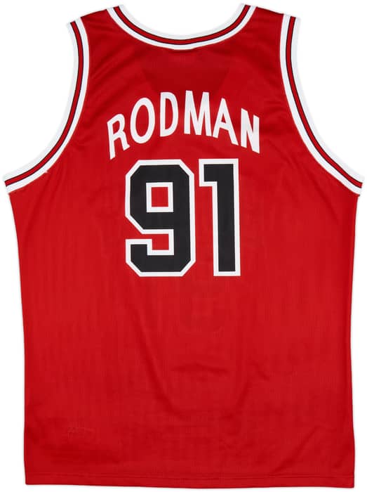 1995-98 Chicago Bulls Rodman #91 Champion Away Jersey - 10/10 - (XL)