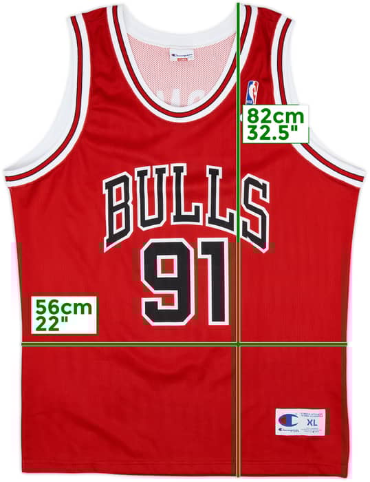 1995-98 Chicago Bulls Rodman #91 Champion Away Jersey - 10/10 - (XL)