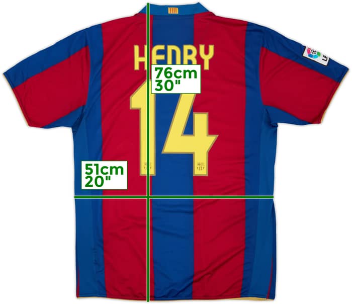 2007-08 Barcelona Home Shirt Henry #14 - 8/10 - (L)