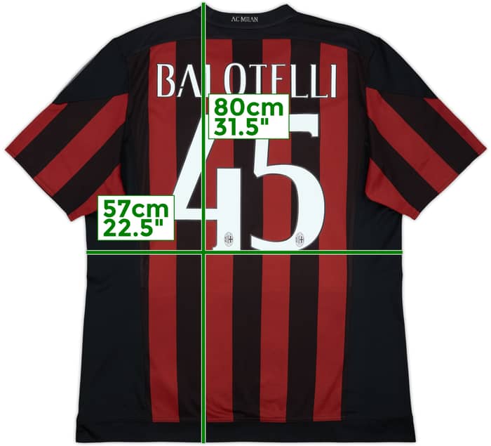 2015-16 AC Milan Home Shirt Balotelli #45 - 8/10 - (XL)
