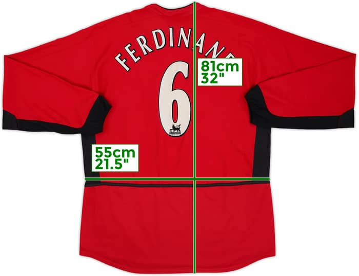 2002-04 Manchester United Home L/S Shirt Ferdinand #6 - 9/10 - (L)