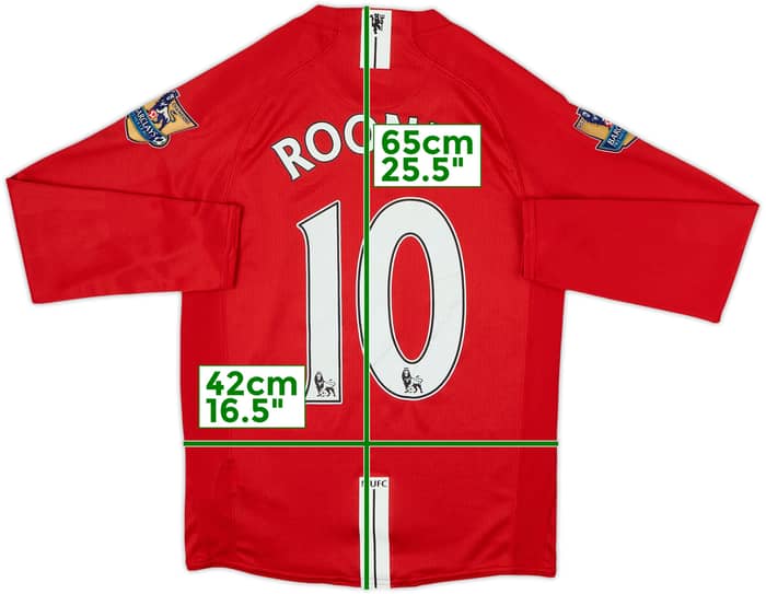 2007-09 Manchester United Home L/S Shirt Rooney #10 - 6/10 - (L.Boys)