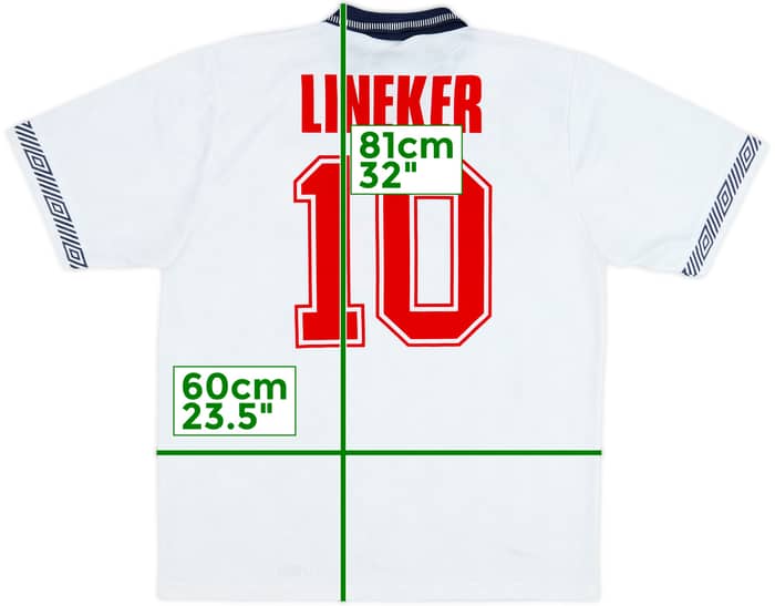 1990-92 England Home Shirt Lineker #10 - 9/10 - (L)