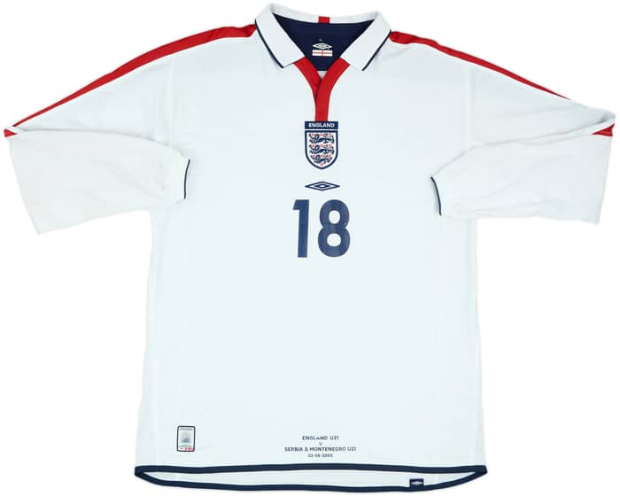 2003 England U-21 Match Issue Home L/S Shirt Crouch #18 (v Serbia & Montenegro)