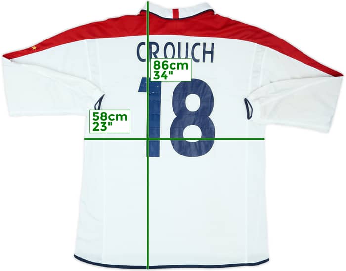 2003 England U-21 Match Issue Home L/S Shirt Crouch #18 (v Serbia & Montenegro)