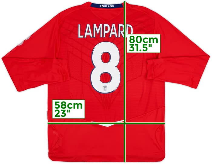 Camiseta de visitante de Manga Larga de England 2008-10 Lampard #8 - 10/10 - (XL)