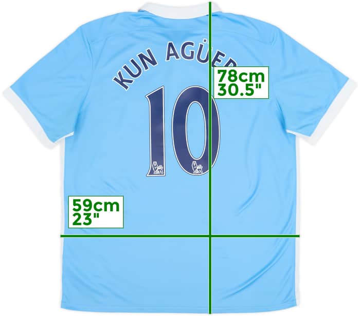 2015-16 Manchester City Home Shirt Kun Aguero #10 - 9/10 - (XL)