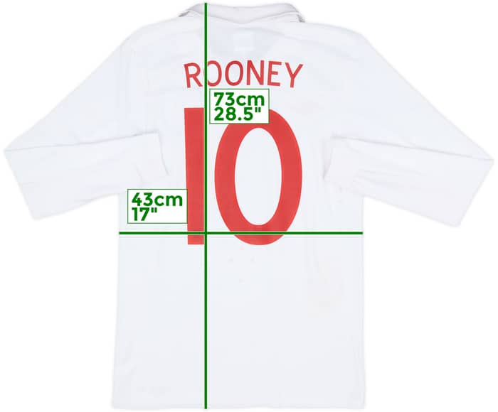 2009-10 England Home L/S Shirt Rooney #10 - 8/10 - (S)