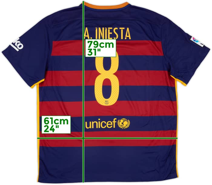 2015-16 Barcelona Home Shirt A.Iniesta #8 - 7/10 - (XXL)